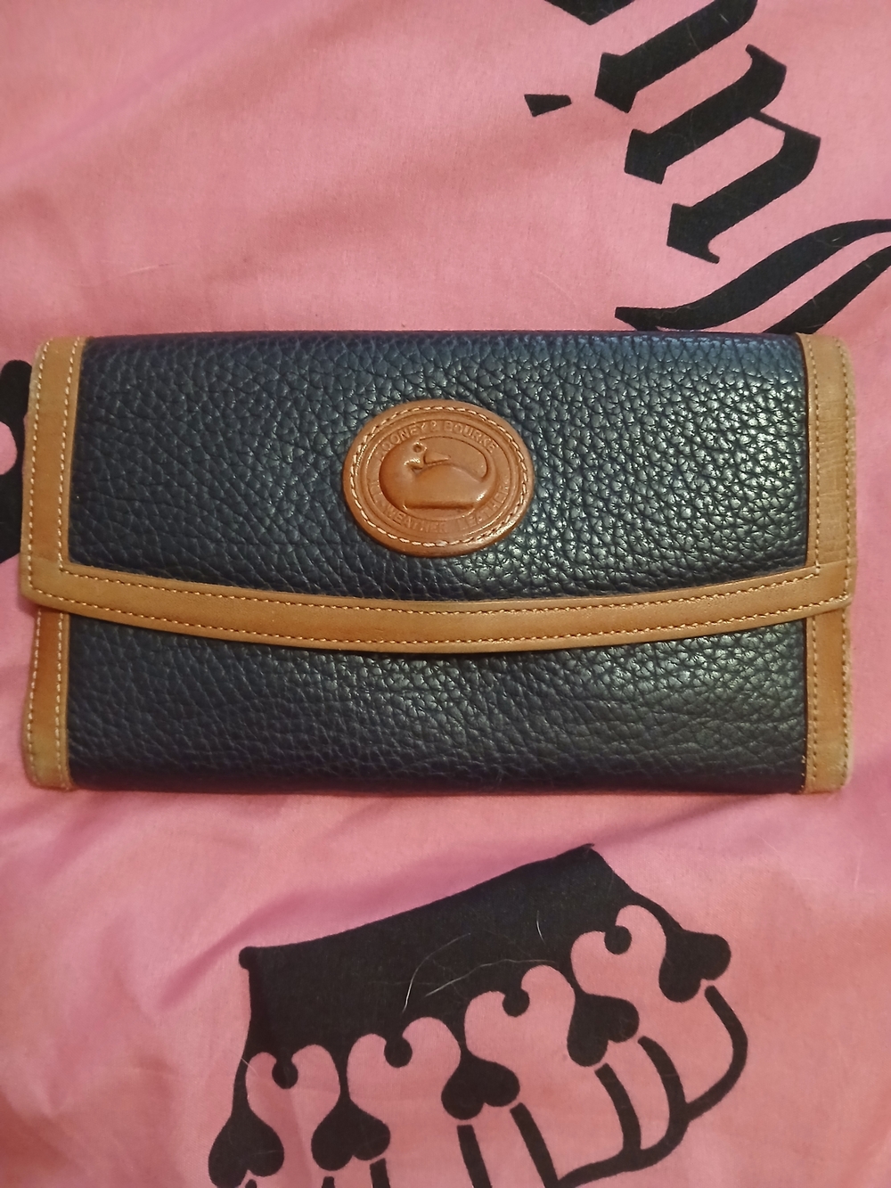 Dooney & Bourke Black Pebbled Leather Wallet with Tan Trim